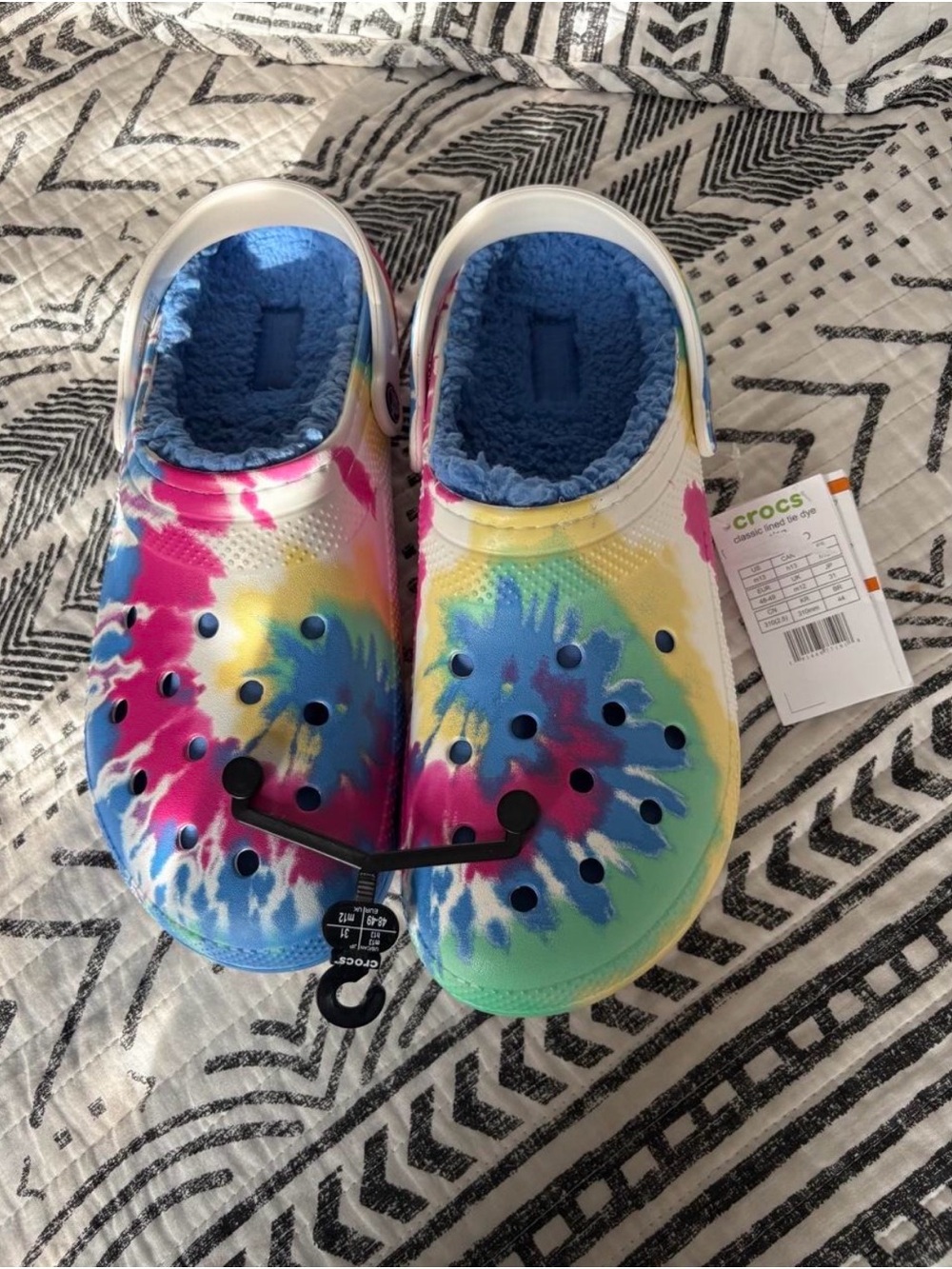 CROCS Men Tie-Dye Lined Clogs in Blue, Pink, Yellow & Green